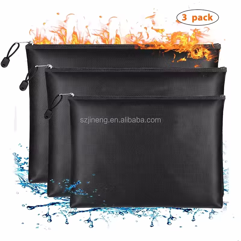 Hot Sale High Quality Waterproof Money Bag Fire Resistant A4 File Zippered Storage Travel Fireproof 